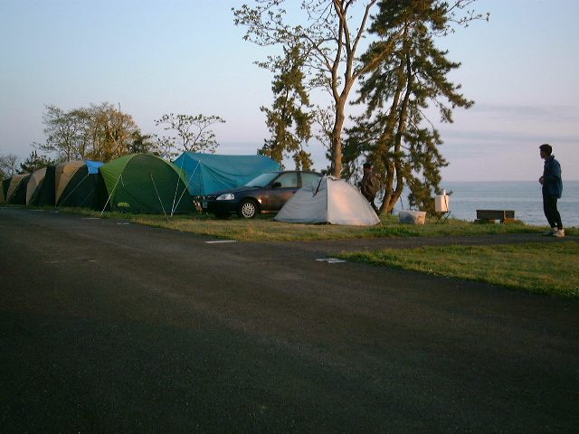 海沿いに並ぶテント
