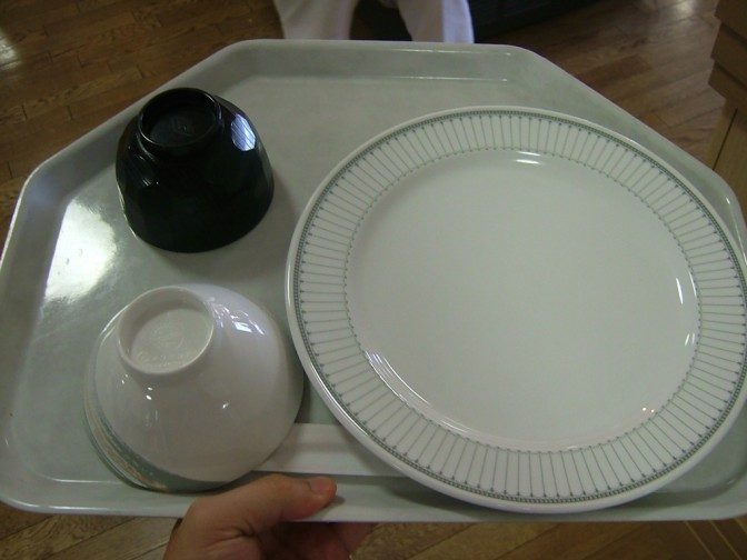 渡されたお皿は大きい！顔が隠れるくらいだ！これに盛り放題！