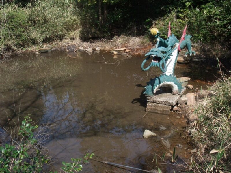 池に龍の像
